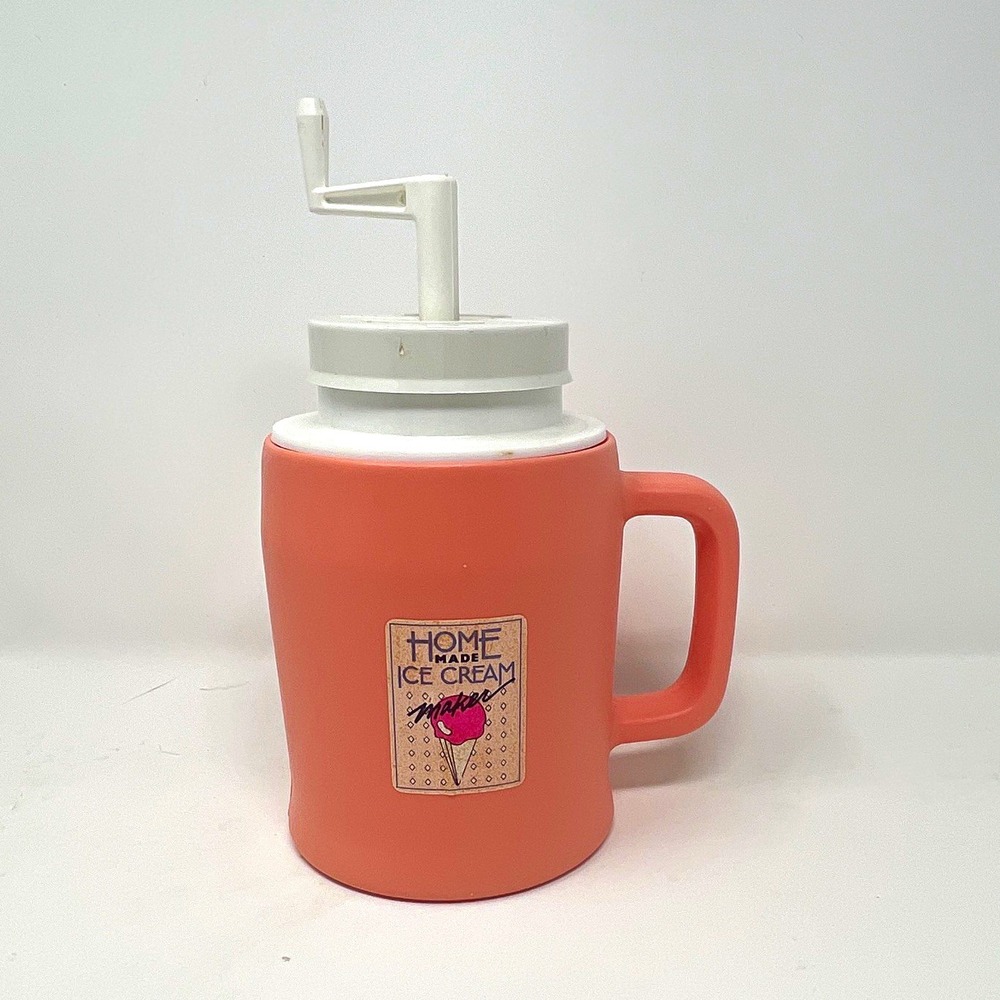 Manual Hand Crank Ice Cream Maker Plastic Mug Style w/ Lid Handle Mixing Paddle